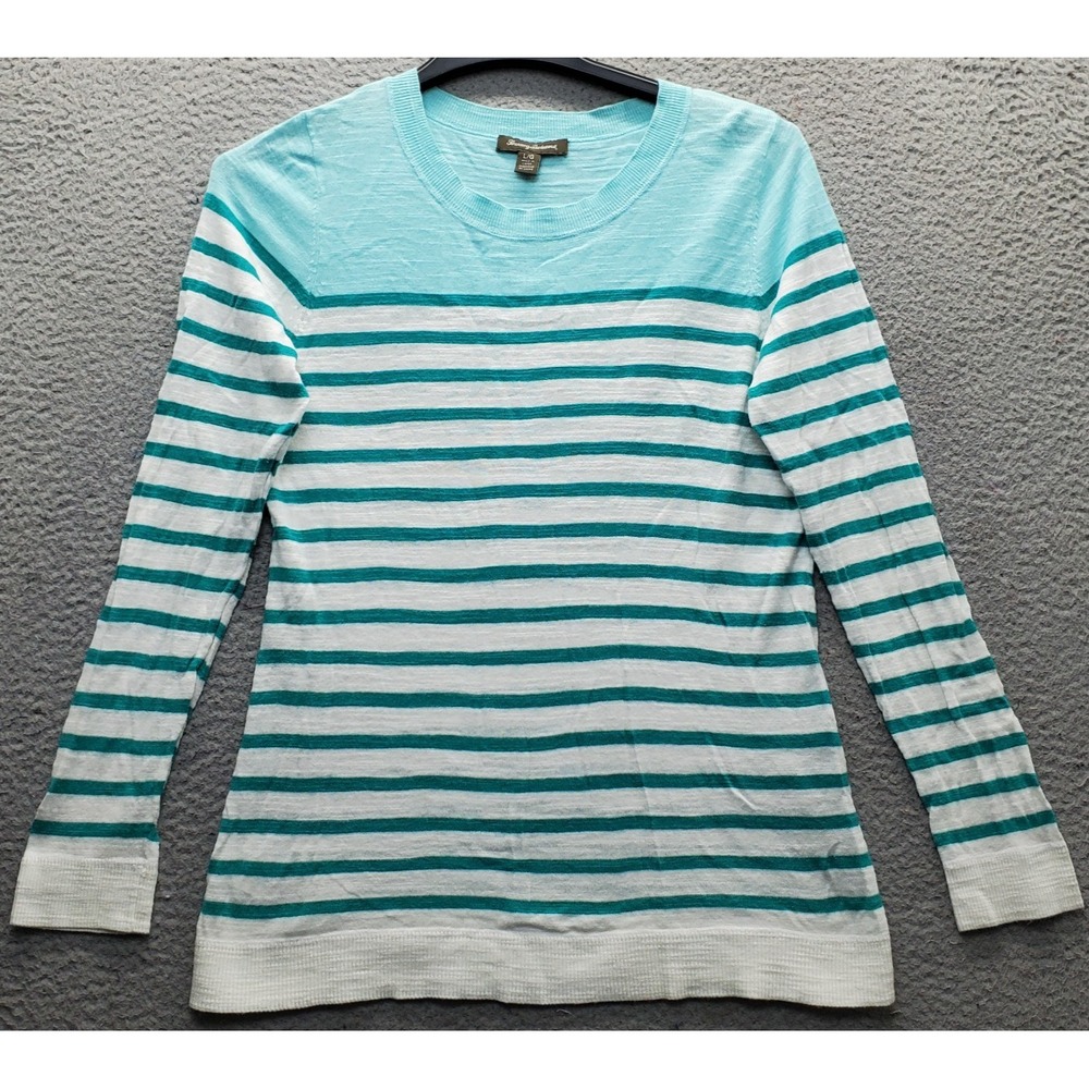 Tommy Bahama Sweater Womens L Multi-Striped Knit Long Sleeve Crew Neck Pullover